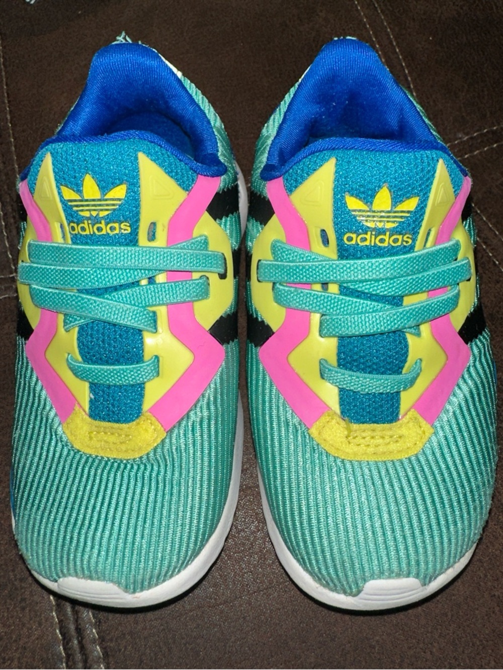adidas Kids Sneakers Teal Pink Yellow - Picture 3 of 12